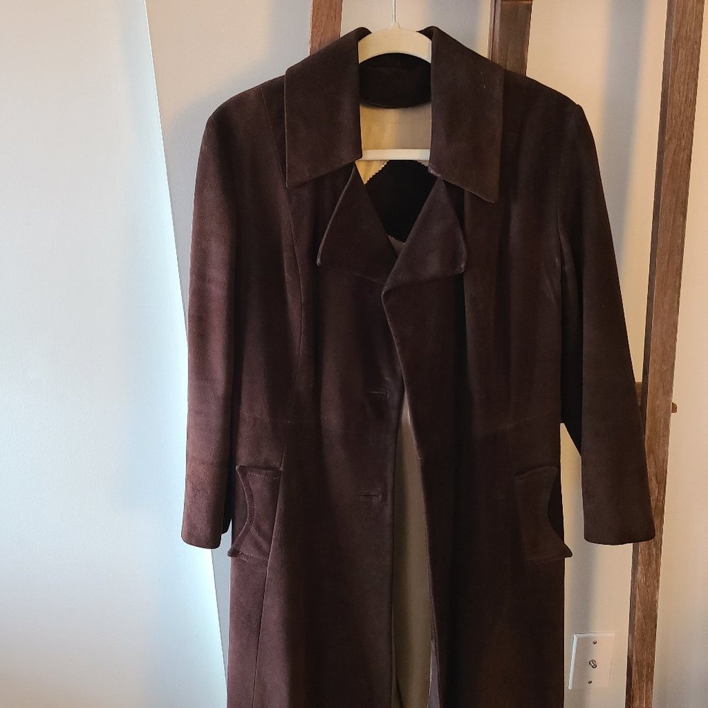 Vintage brown suede duster trench coat S